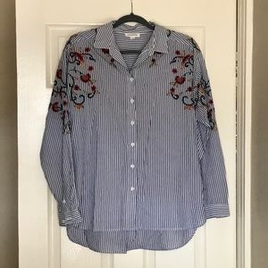 Floral Embroidered Button Down